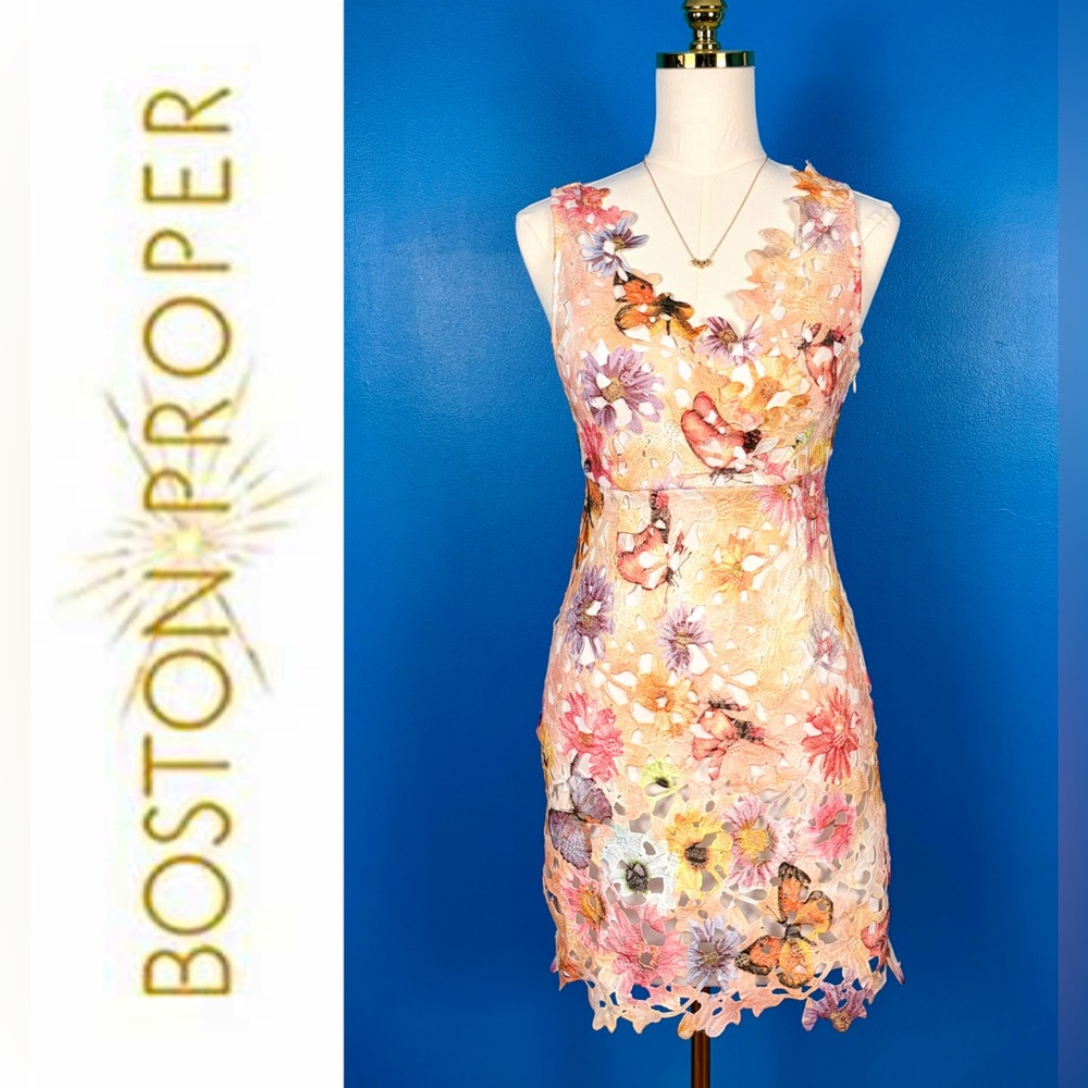 BOSTON PROPER "Artful Wings" Lace Sheath Dress, LIKE NEW, Size 2